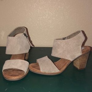 TOMS Suede Cutout Heels in Desert Taupe